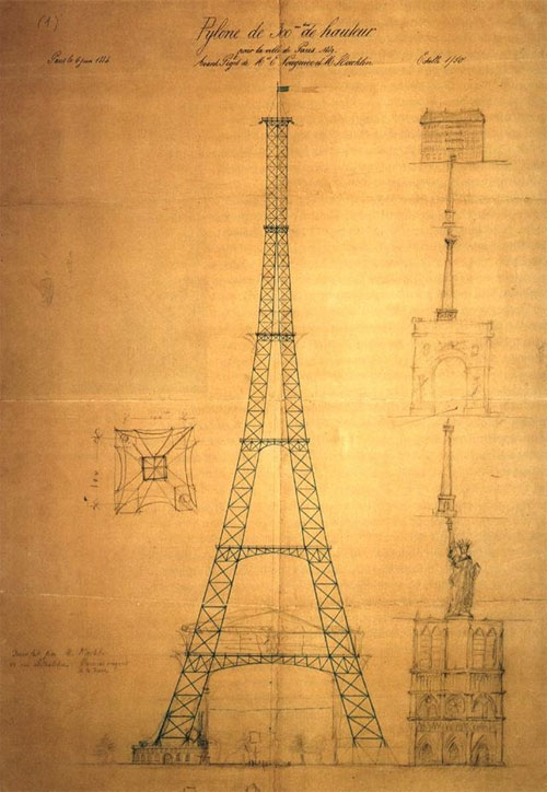 Bản phác thảo đầu tiên của tháp Eiffel Ngày 28/1: Tháp Eiffel khởi công nhưng người Pháp phản đối
